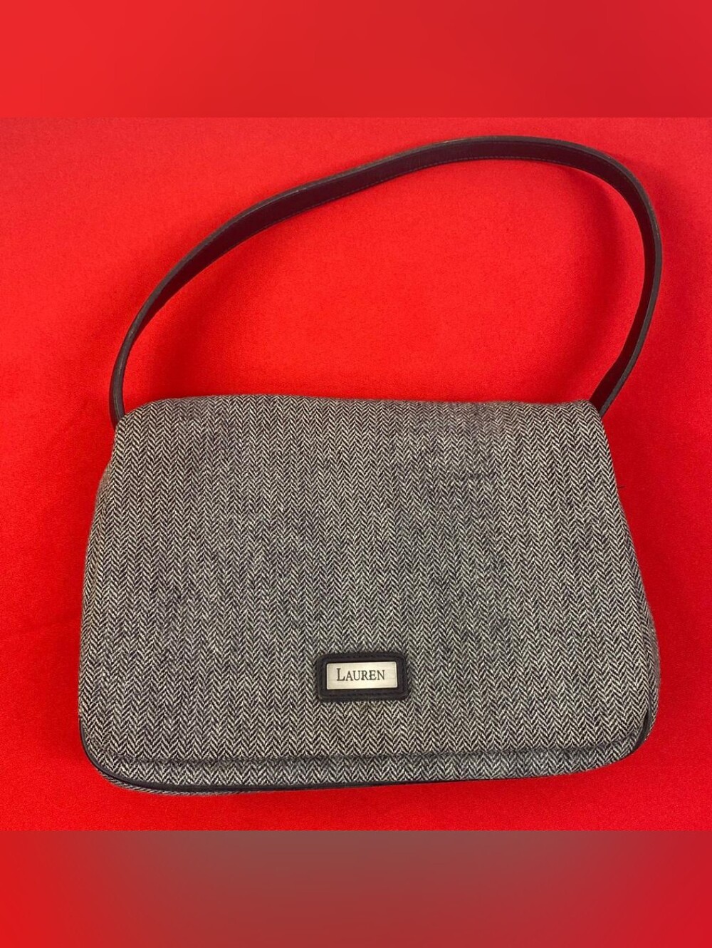 : Lauren Ralph Lauren Vintage Herringbone Tweed Shoulder Bag 90s Y2K